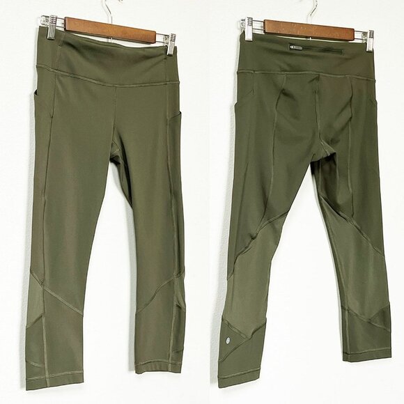 Lululemon Pace Rival Crop Full On Luxtreme Leggings Inseam 22 Dark Olive Green 4 - Picture 13 of 16
